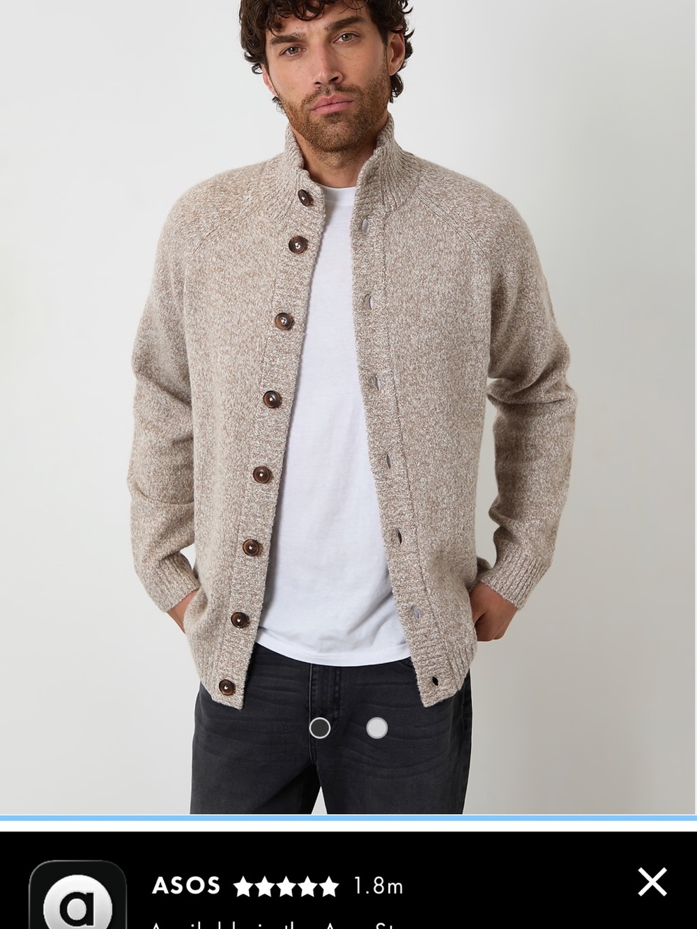 ASOS Taupe Button-Up Knit Cardigan for Men